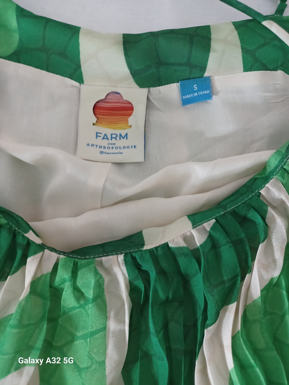 FARM Rio x Anthropologie Square-Neck Pleated Midi Dress Green Swirl -Size S - Picture 4 of 6